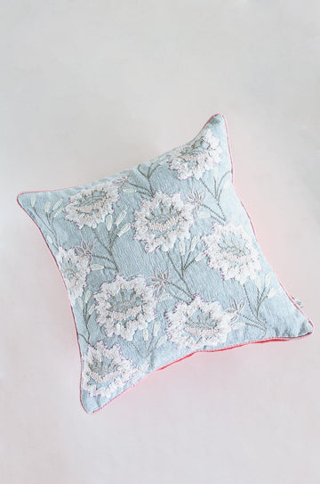 Alice Hand Embroidered Cushion Cover- Sky Blue