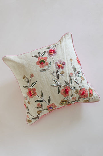 Zoey Hand Embroidered Cushion Cover- Blossoms