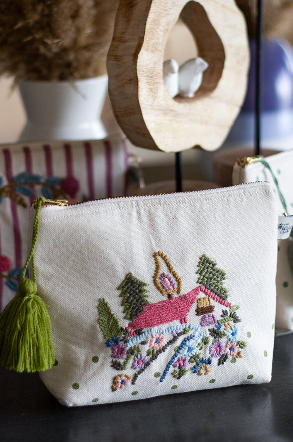 House on a Hill Embroidered Pouch