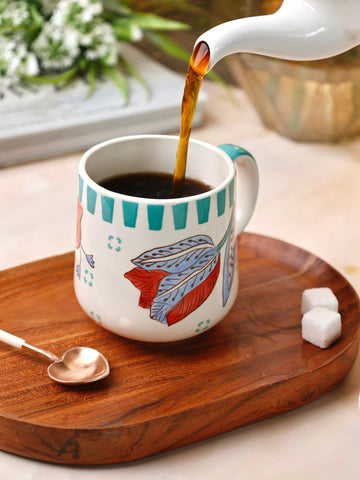 Stripe & Stem Handpainted Ceramic Coffee Mug 325ml