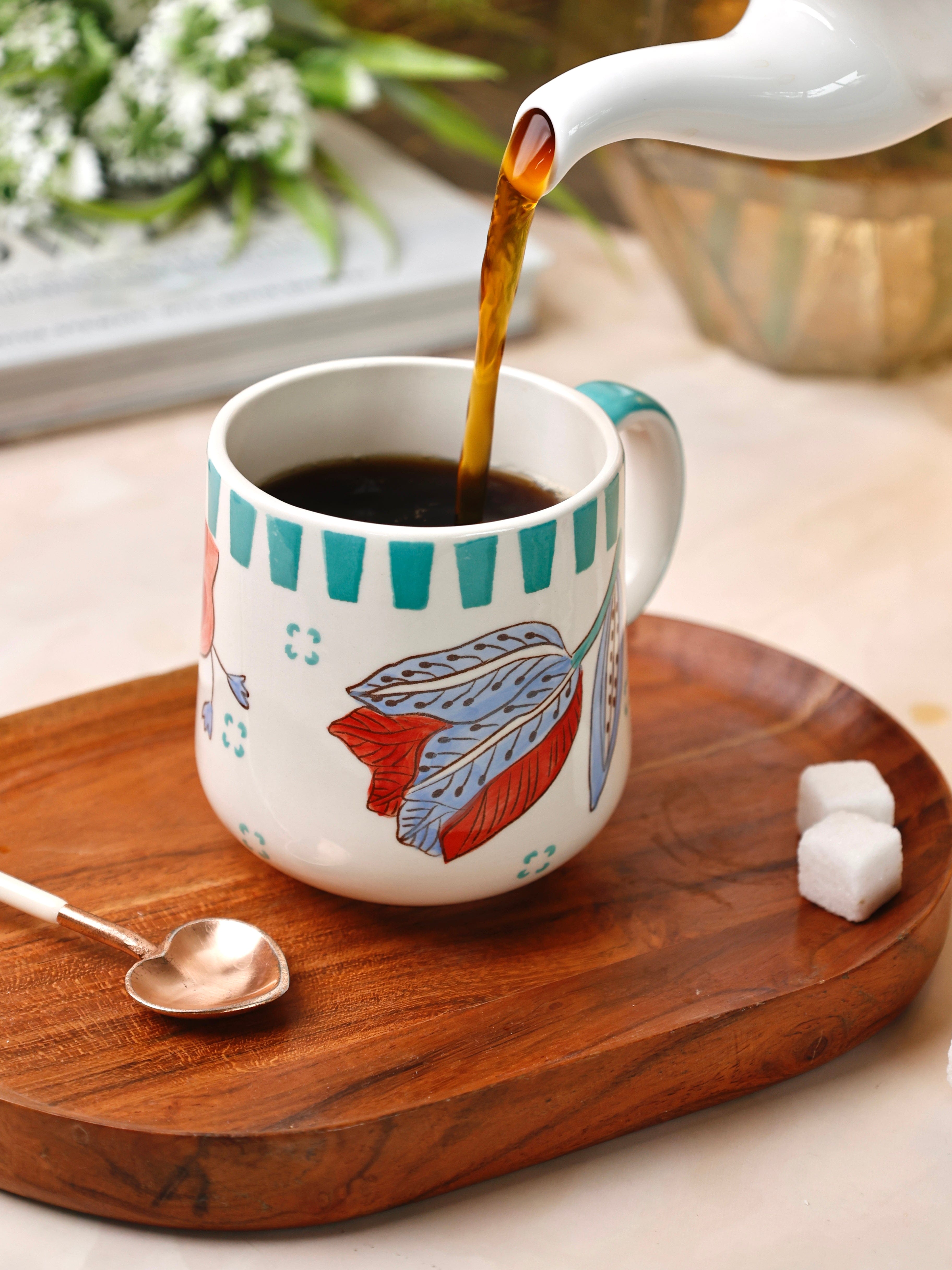 Stripe & Stem Handpainted Ceramic Coffee Mug 325ml