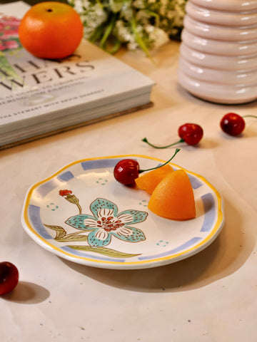 Stripe & Stem Handpainted Ceramic Snack Plate 16 cms