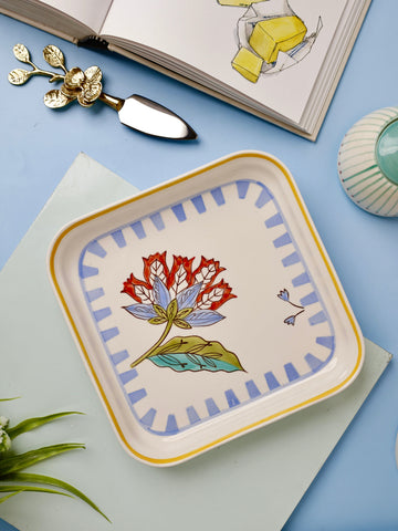 Stripe & Stem Handpainted Square Platter 20.5 cms