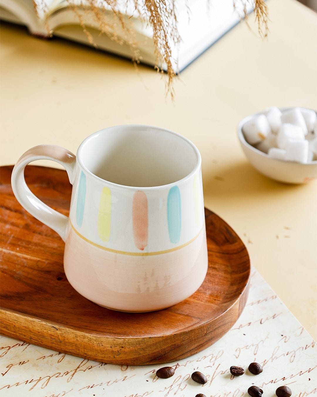 Beige - Coral Splash Hand painted Ceramic Mug