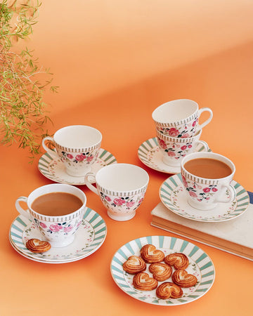 Magique by The Wishing Chair: Portrait of a Rose Tea Cups & Saucers - Set of 6