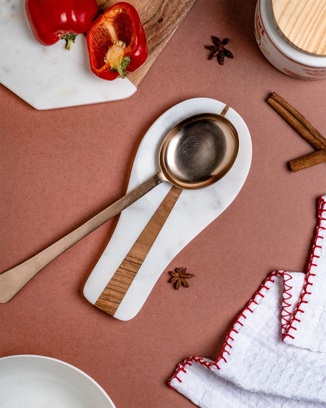 Marble & Inlay Wood Spoon rest
