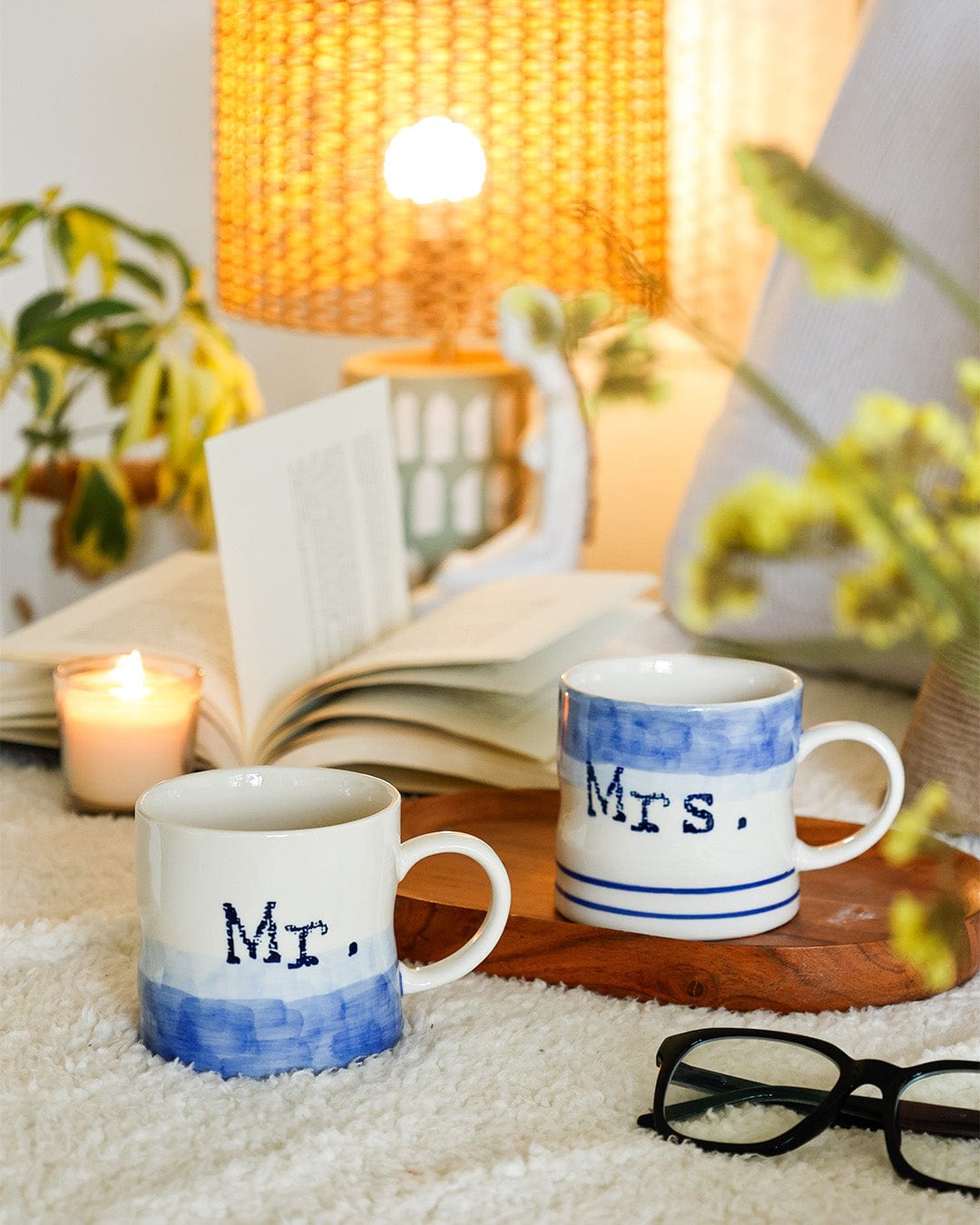 Mr. & Mrs. Handpainted Ceramic Mugs - Set of 2