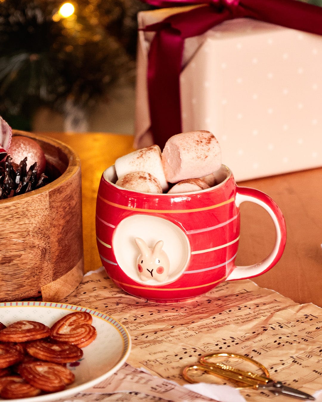 Striped Bunny Handpainted Ceramic Mug