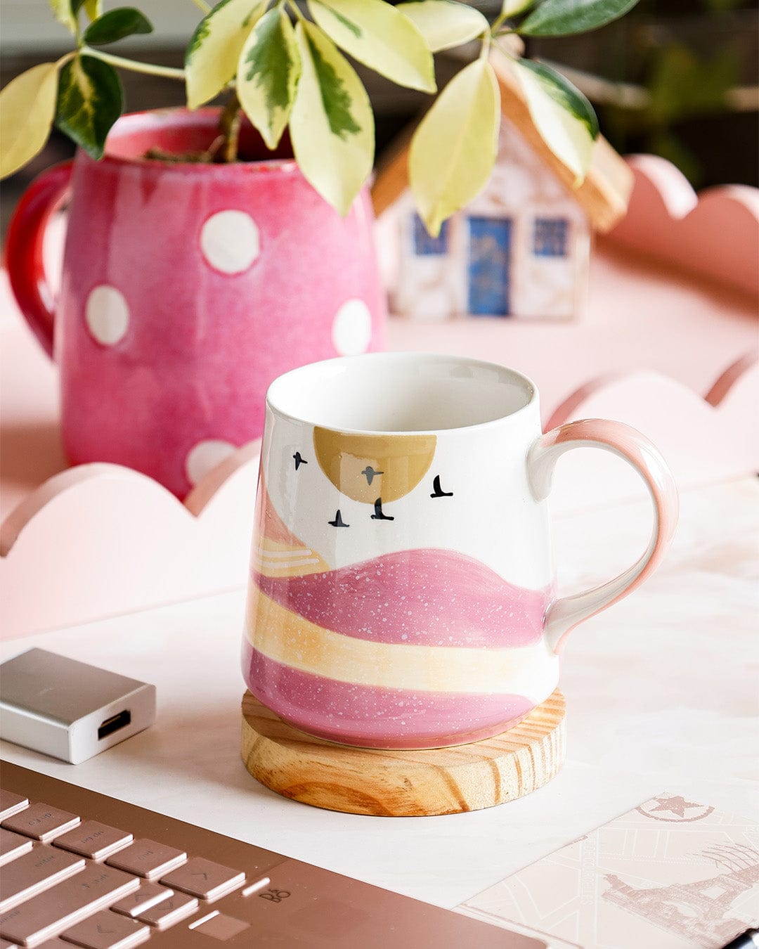 Wilderness Handpainted Ceramic Mug - Pink
