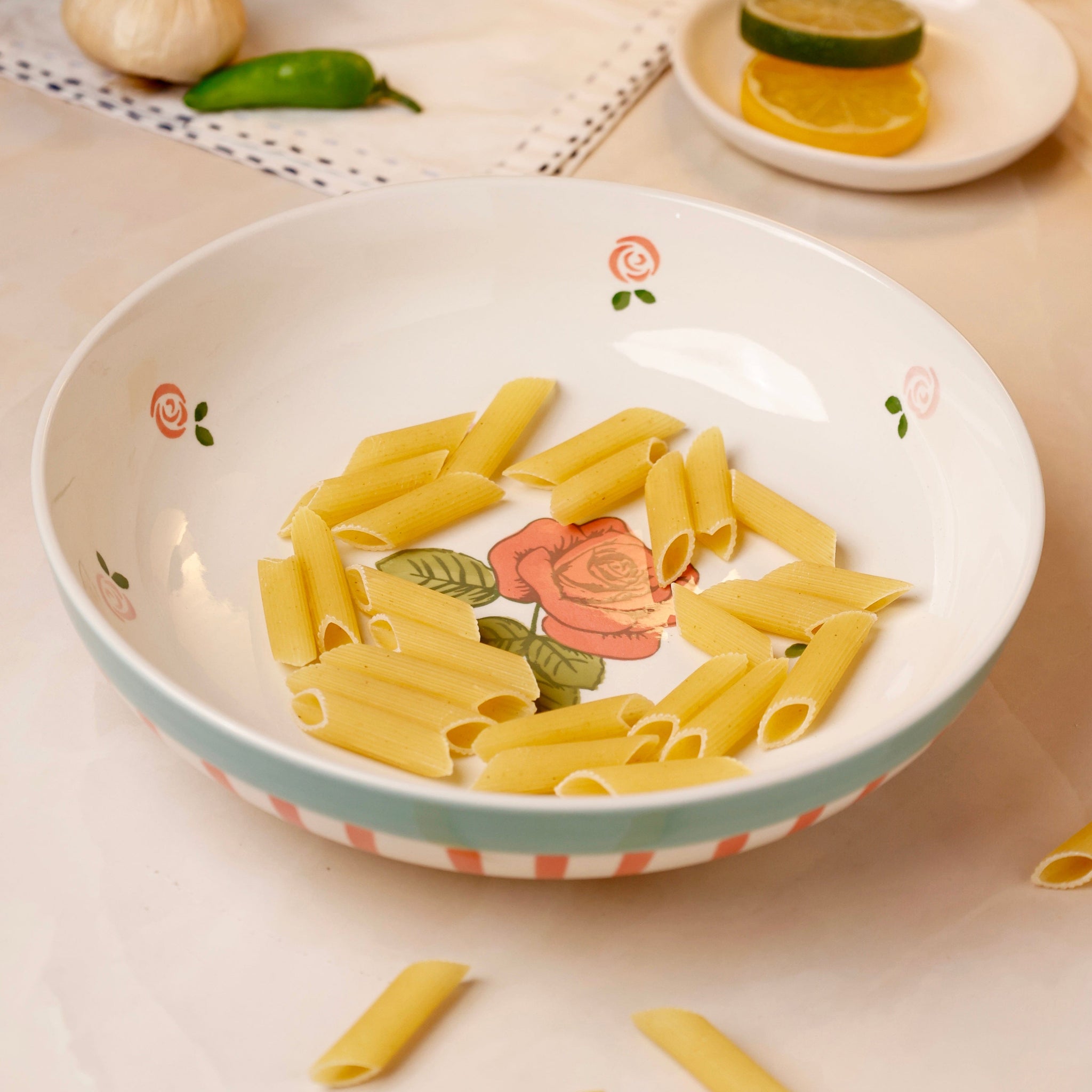 Tea Garden Handpainted Ceramic Pasta Bowl 21 cms