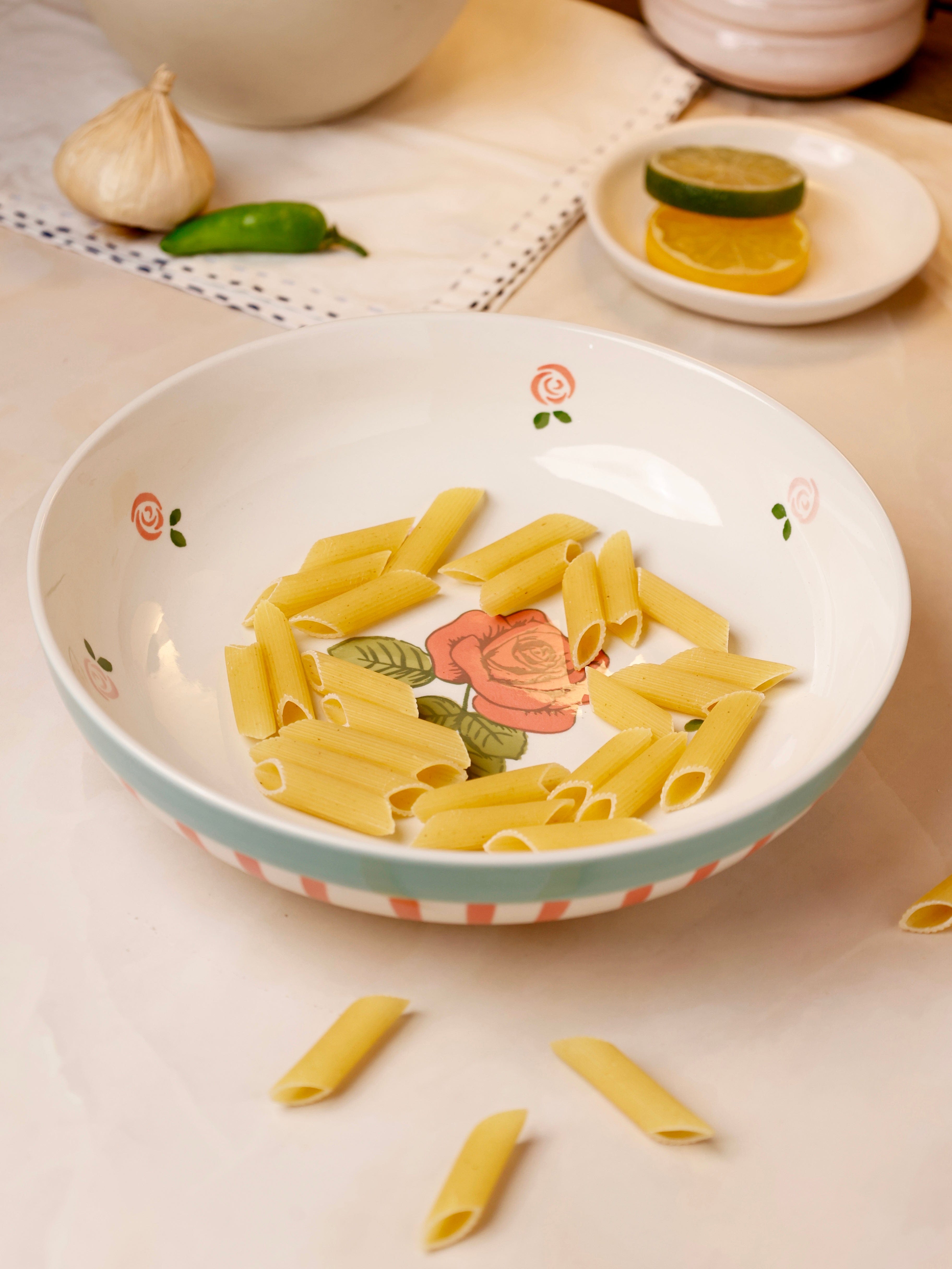 Tea Garden Handpainted Ceramic Pasta Bowl 21 cms