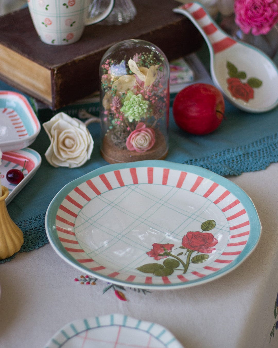 Tea Garden Handpainted Ceramic Round Platter 27 cms