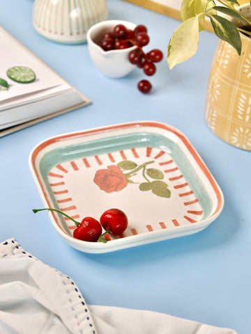 Tea Garden Handpainted Ceramic Square Snack Plate 15.5 cms