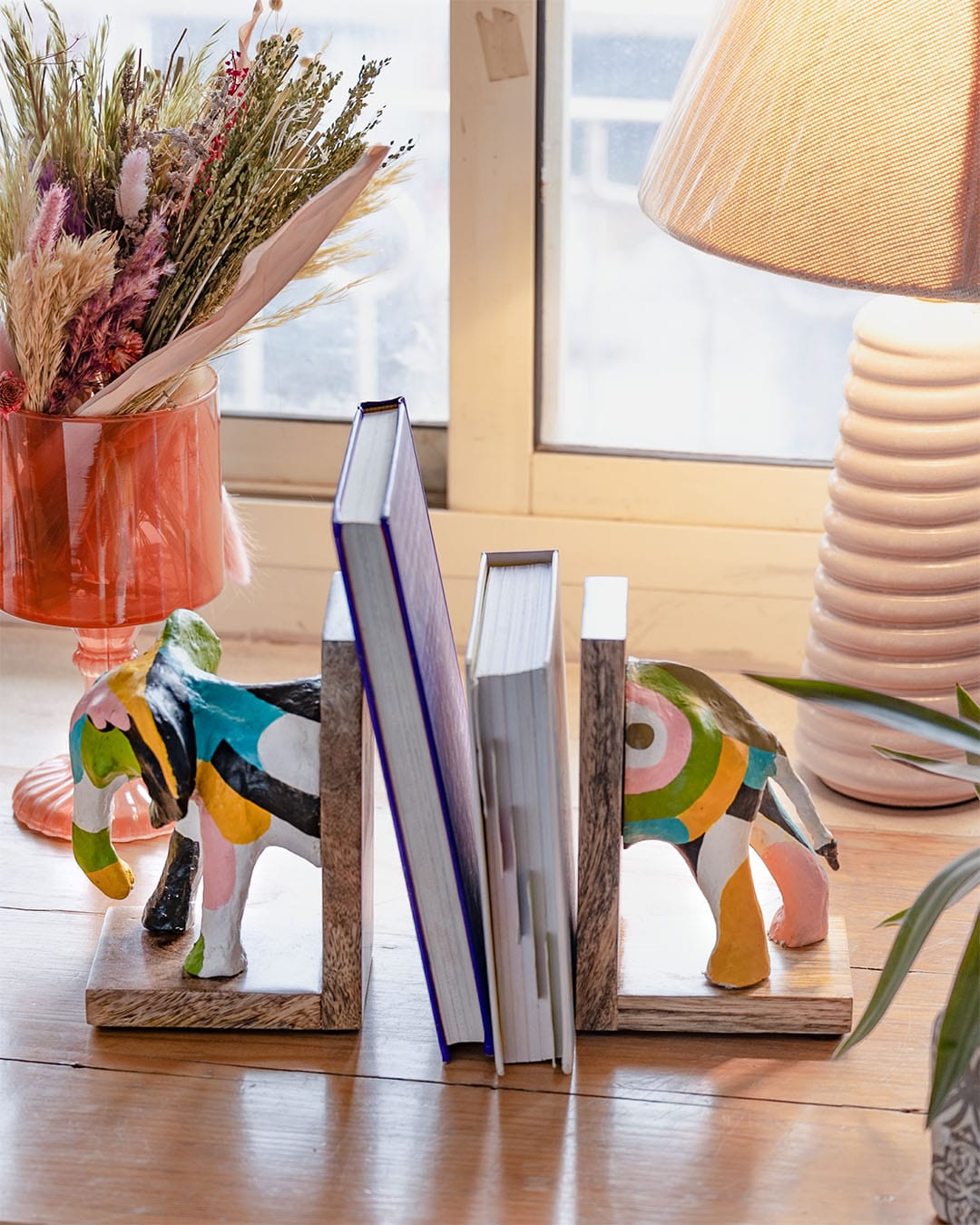 Technicolour Tusker Wooden & Handpainted Paper mache Bookends