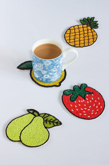 Tropical Goodness Hand Embroidery Beaded Coasters -Set of 4