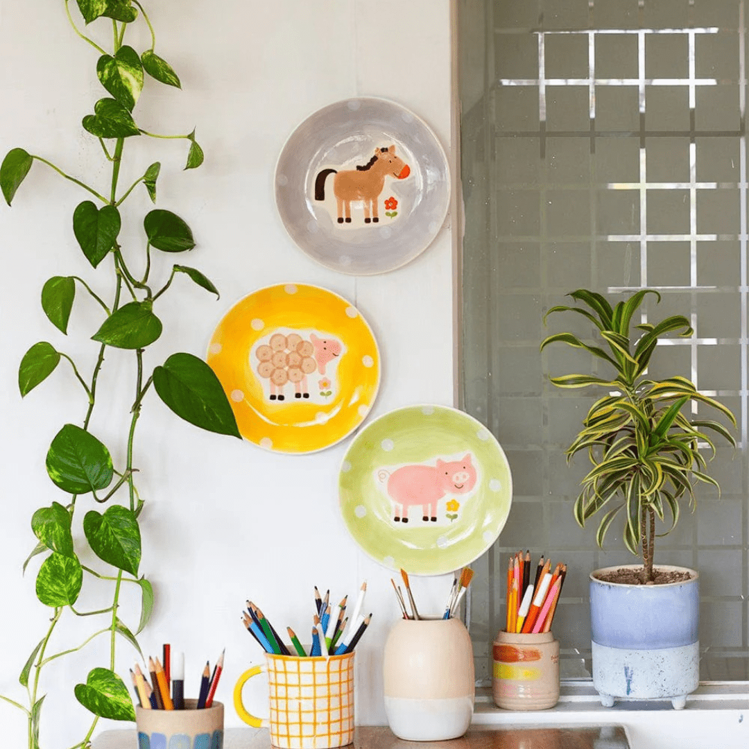 Quirky Farm Hand painted Wall Plates Set of 3