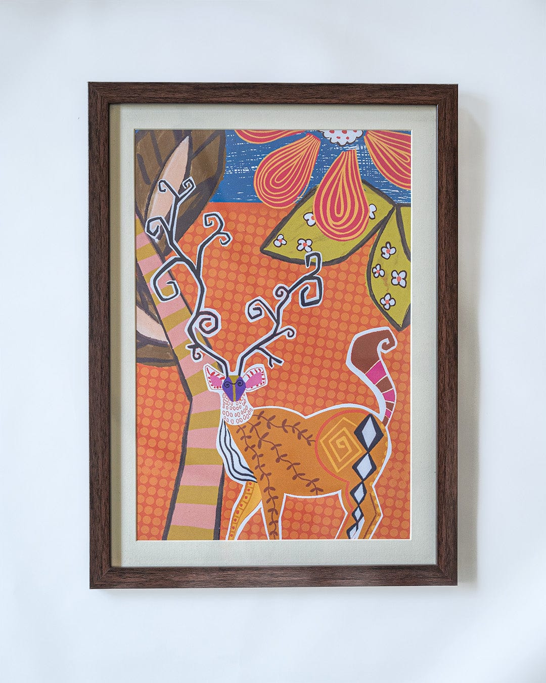 Modern Stag Sketch with Wooden Framing